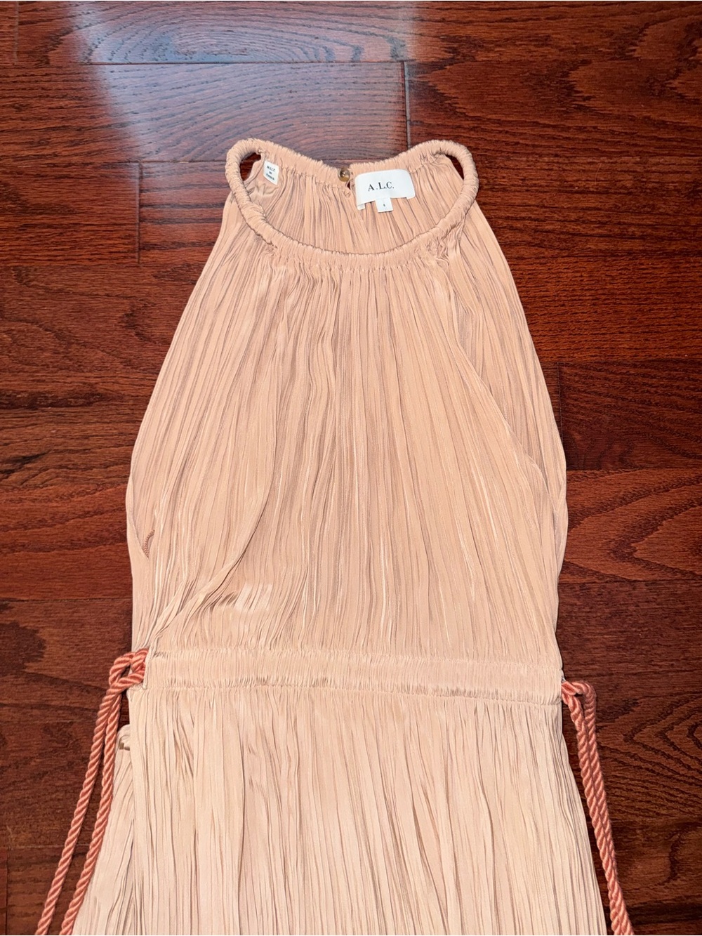 A.L.C. Pleated Halter Midi Dress in Peach - Picture 7 of 12